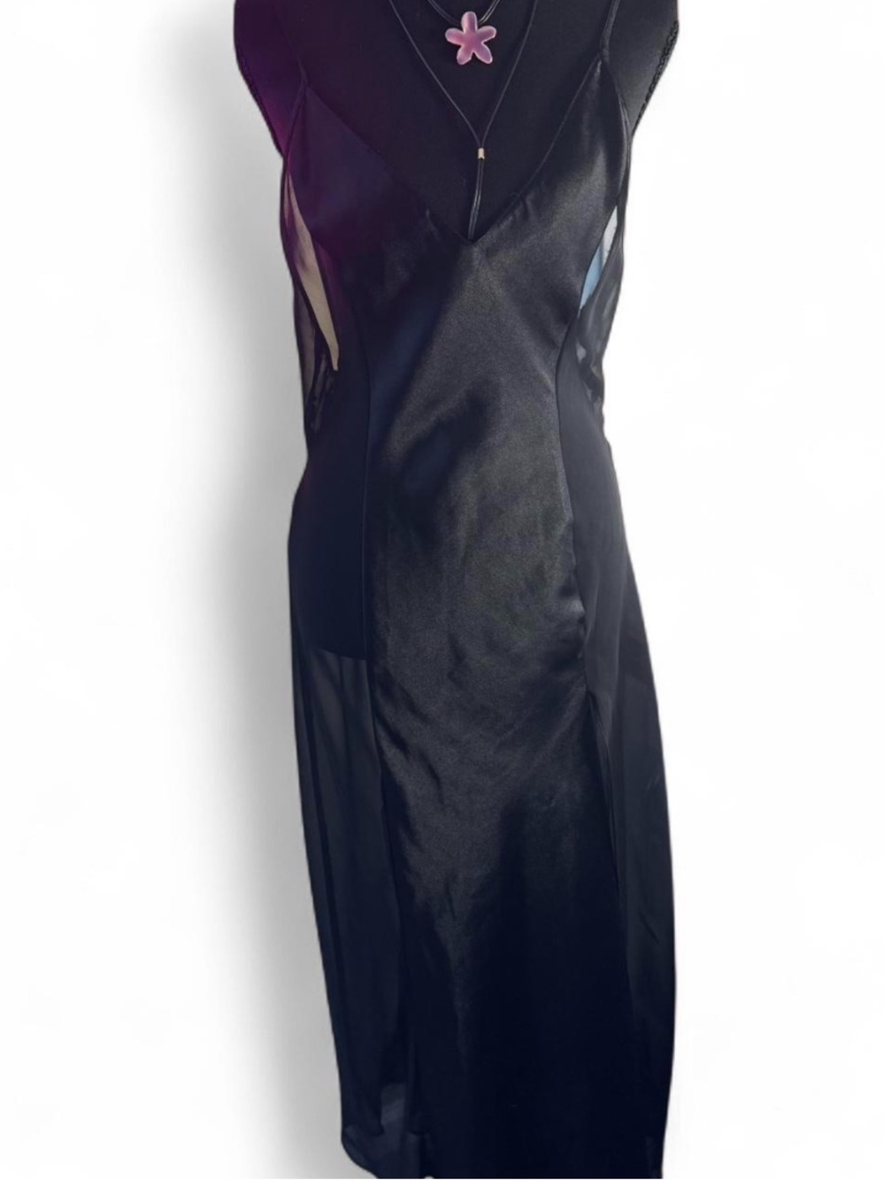 Frederick's of Hollywood Black Sheer Panel Slip Dress